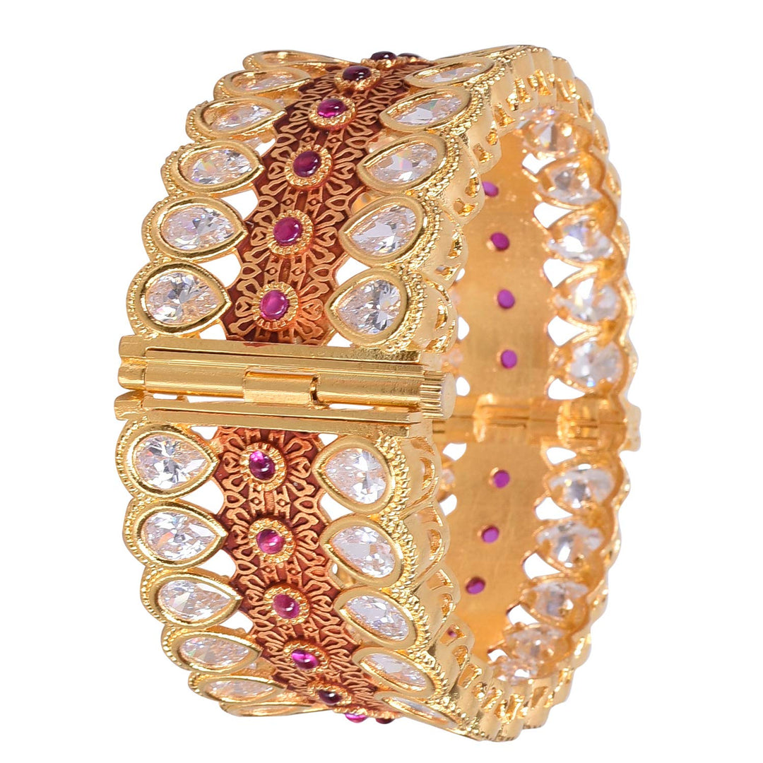 Gold Tone CZ Indian Wedding Bangles | Gold Tone CZ Zirconia Diamond Indian Bangles Set