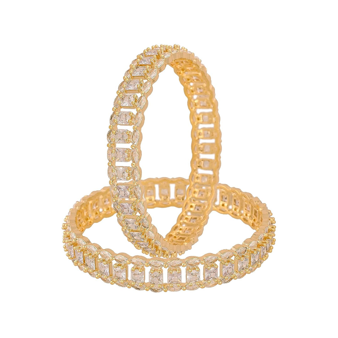 Gold Plated Diamond Bangle Set - Size 2.2 | Micro Gold Plated Stone Bangles - White Pink Mint