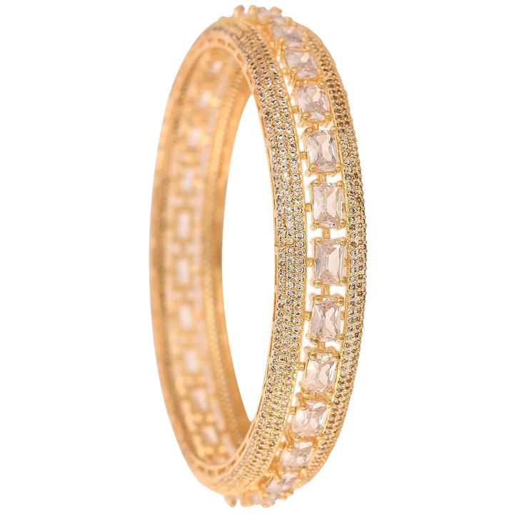 18K Gold Plated CZ Bangles Set | Golden Plated White American CZ Diamond Kada Bangles Set