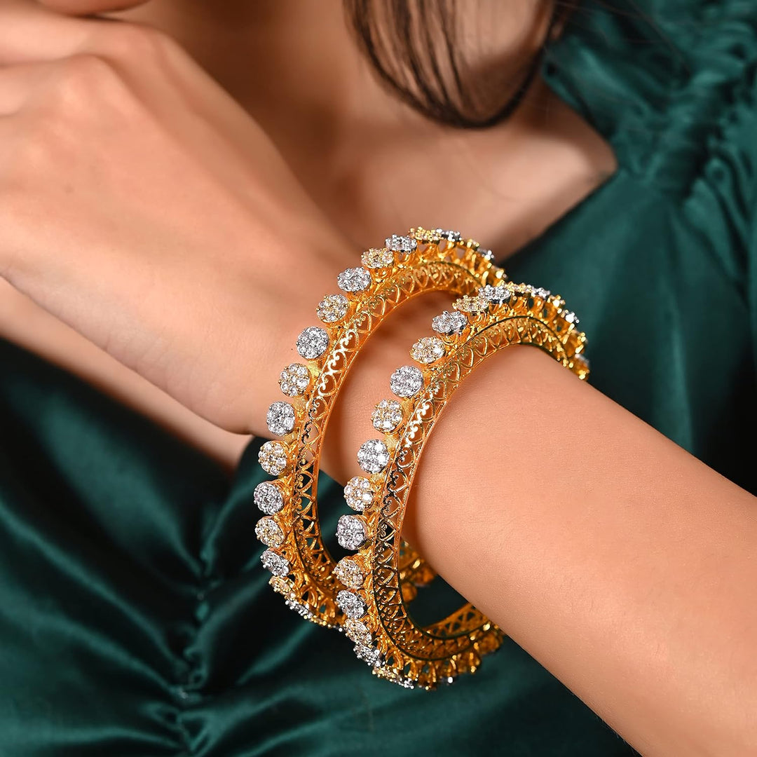 Rose Gold Plated Diamond Bangles with Swiss Star Cut Stones | Rose Gold Plated American Diamond Pacheli Kada Bangles