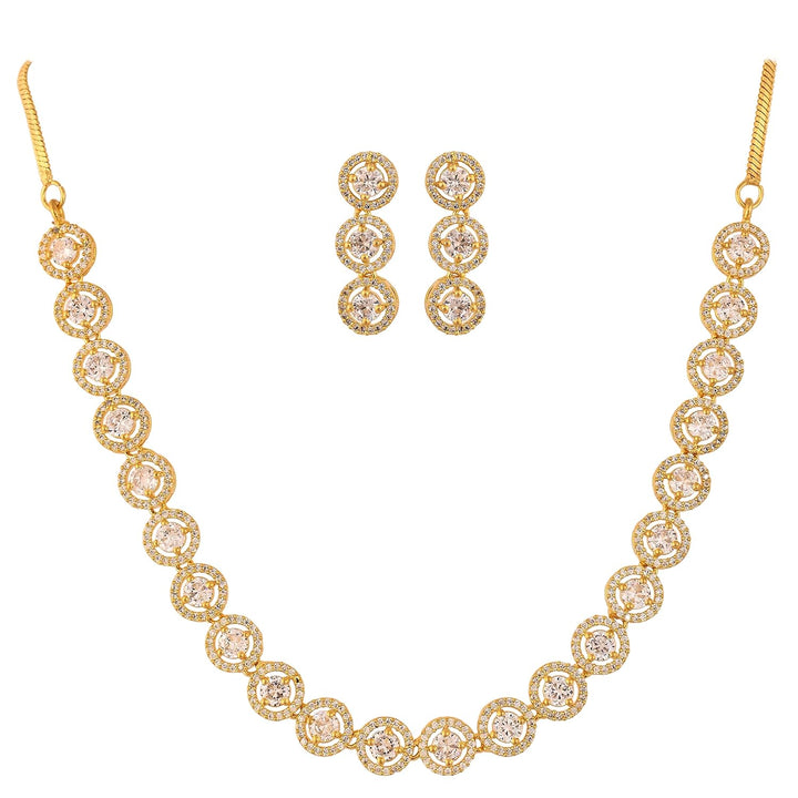 Gold Plated Necklace Set with Cubic Zirconia Stones | American Diamond Gold Plated Necklace Set
