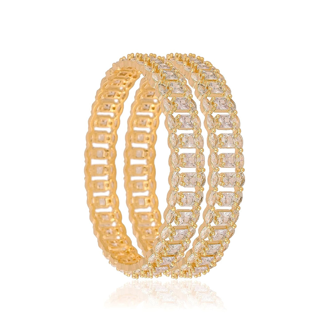 Gold Plated Diamond Bangle Set - Size 2.2 | Micro Gold Plated Stone Bangles - White Pink Mint