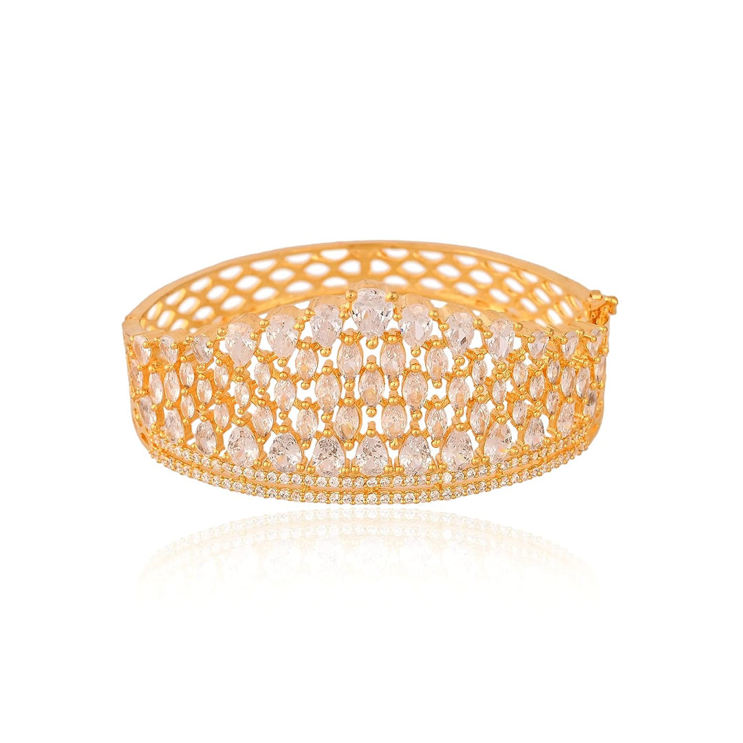 Openable Rose Gold Hand Bracelet with CZ Stones | Rose Gold Crown Design Bracelet - Stylish Handwear