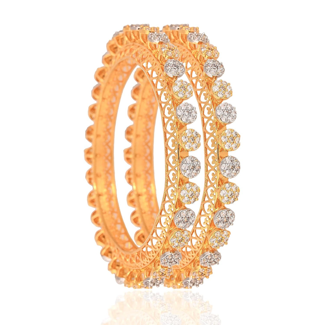 Rose Gold Plated Diamond Bangles with Swiss Star Cut Stones | Rose Gold Plated American Diamond Pacheli Kada Bangles