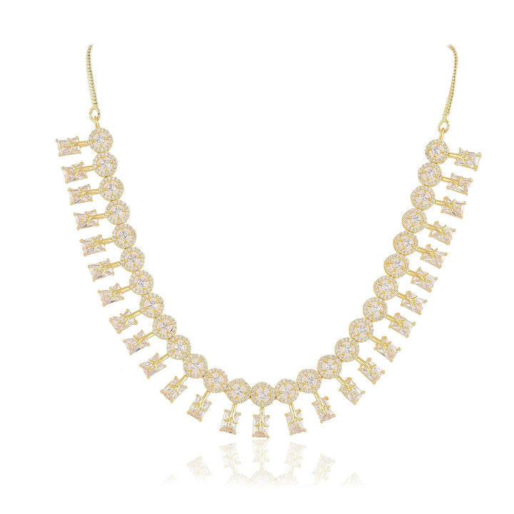 Gold Plated CZAD Jewelry Set: Necklace and Earrings | American Diamond CZAD Gold Plated Designer Jewelry Set