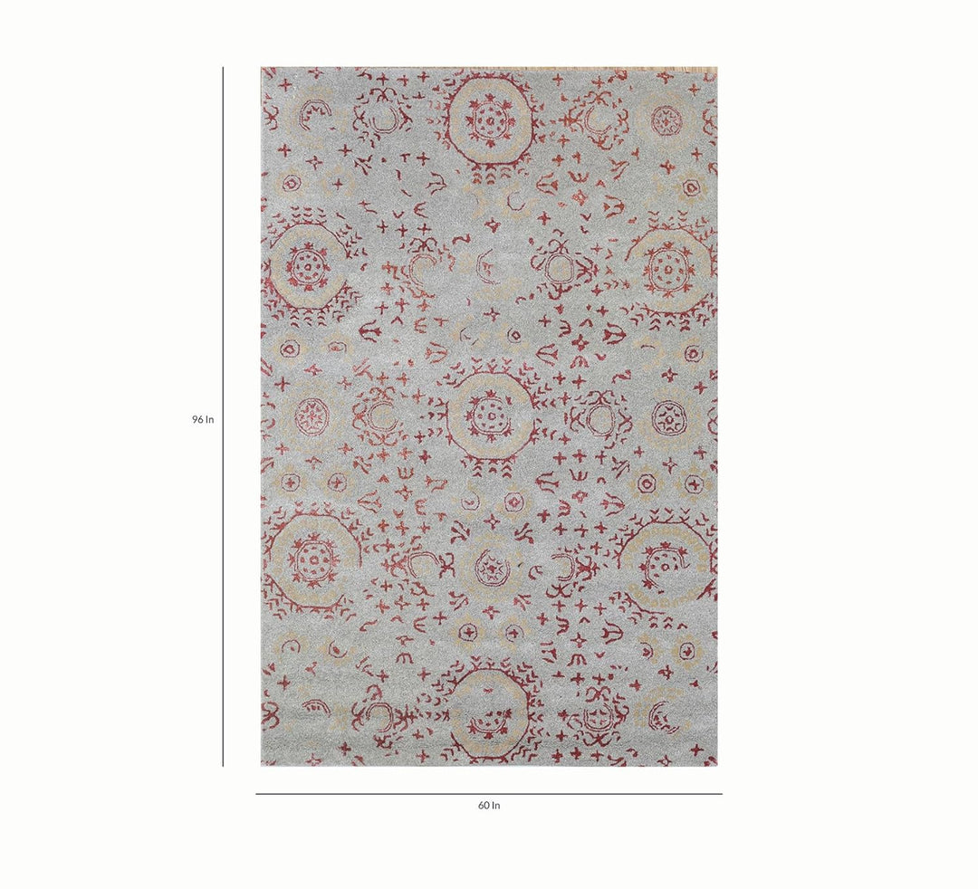 Floral Hand-Tufted 5X8 Wool Area Rug | Wool & Viscose Handmade Floral Lightweight Transitional Carpet (5x8 Feet, Ivory)