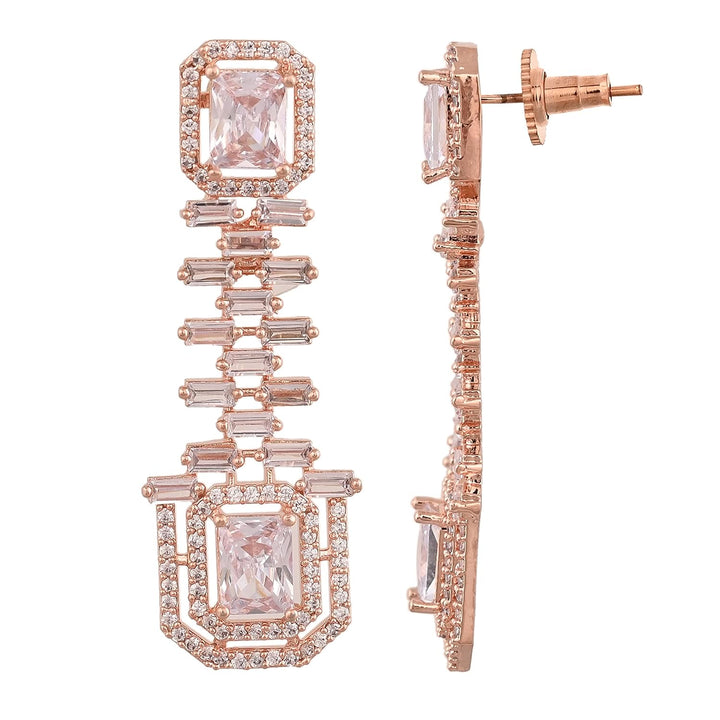 Rose Gold Plated Necklace Set with Diamond Earrings | Elegant American Diamond Necklace Set
