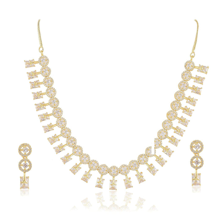 Gold Plated CZAD Jewelry Set: Necklace and Earrings | American Diamond CZAD Gold Plated Designer Jewelry Set