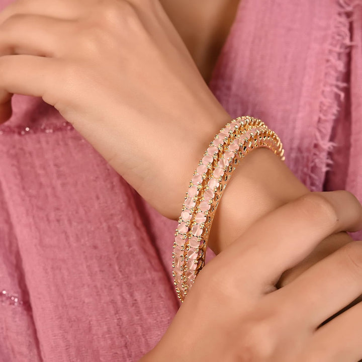 Pink CZ Diamond Bollywood Bangles | Pink CZ Diamond Bollywood Bangles - Gold Tone