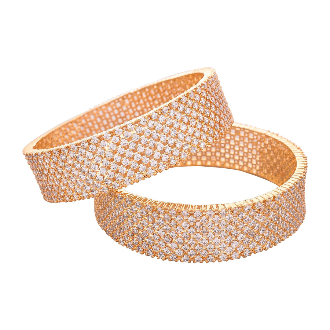 Gold Plated Diamond Bangles for Women | CZ Studded Gold Plated American Diamond Bangles Set