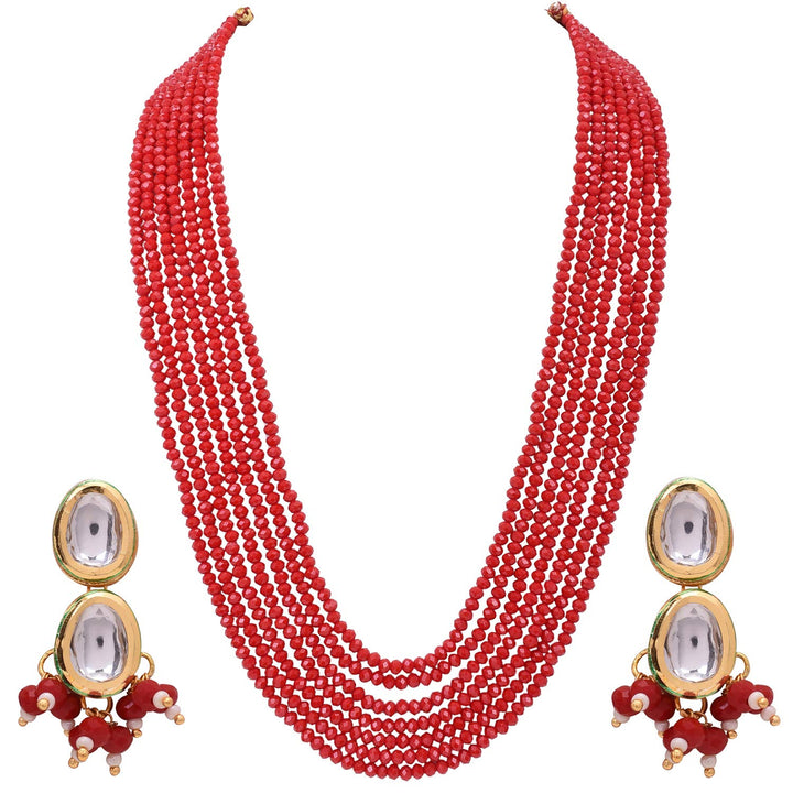 Crystal Stone Beads Necklace Set | Crystal Stone 7-Layer Necklace Set with Kundan Studs