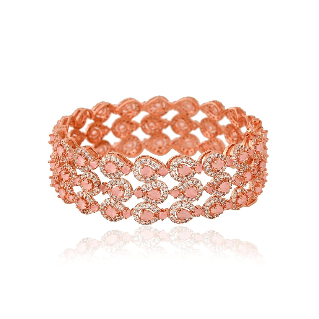 Rose Gold Plated Kada Bracelet with Diamond Stones | Gold Plated American Diamond Single Piece Openable Kada Bracelet