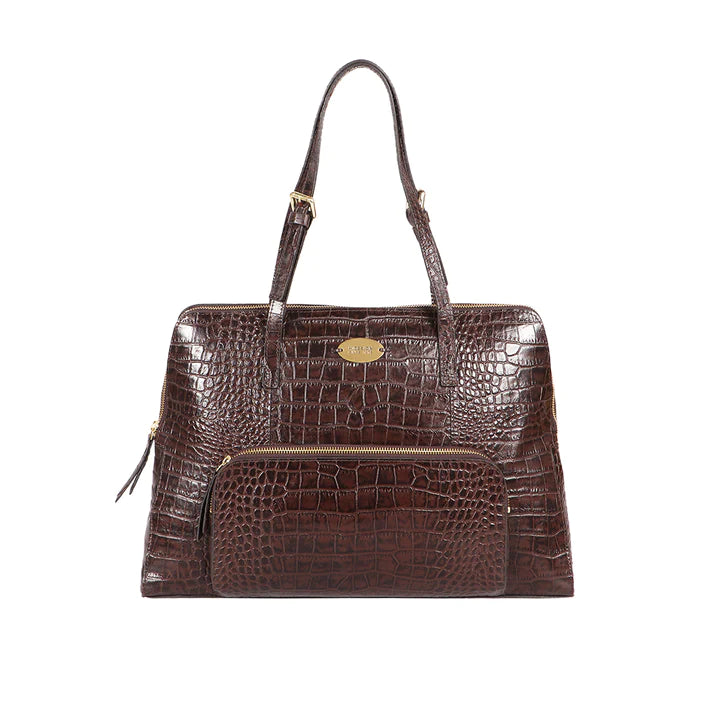Brown Leather Tote Bag | Fierce Croco Emboss Tote Bag