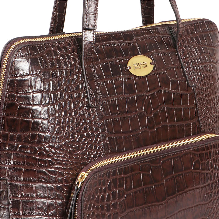 Brown Leather Tote Bag | Fierce Croco Emboss Tote Bag