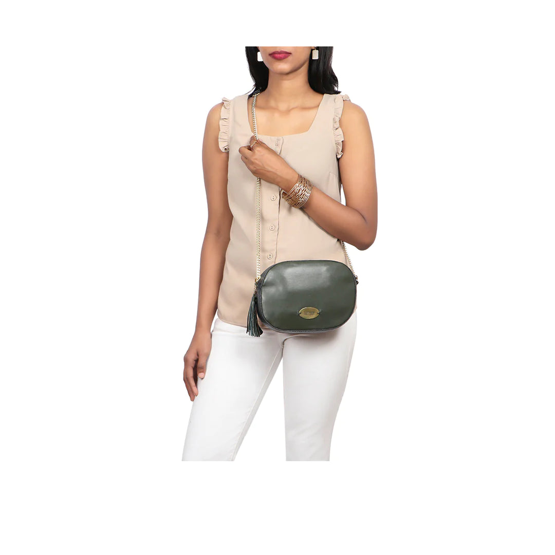 Green Leather Sling Bag | Elegant Emerald Morocco Sling Bag