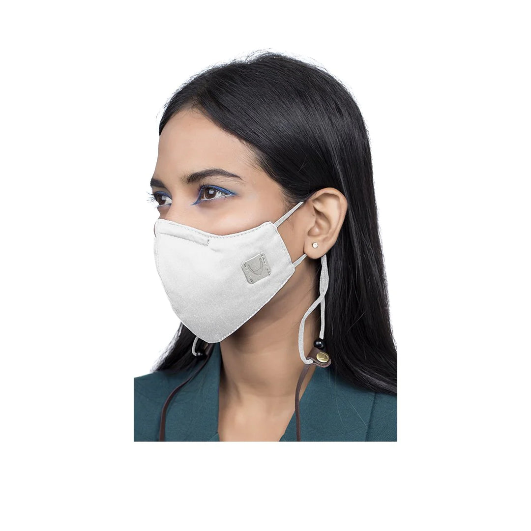 Satin Cotton Black Face Mask | Leather-Accented Cotton Mask