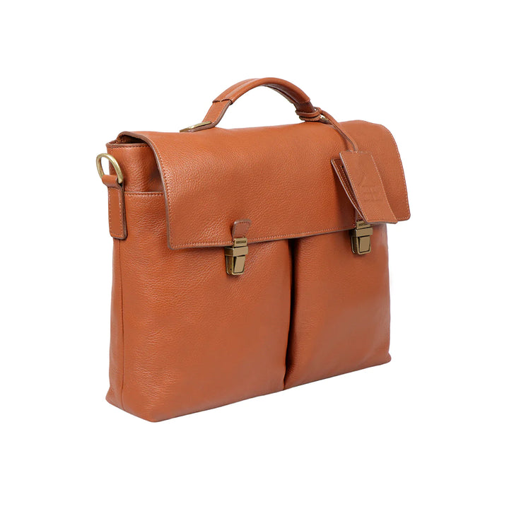 Men's Classic Tan Leather Messenger Bag, Multi-Compartments | Classic Tan Men's Messenger Bag