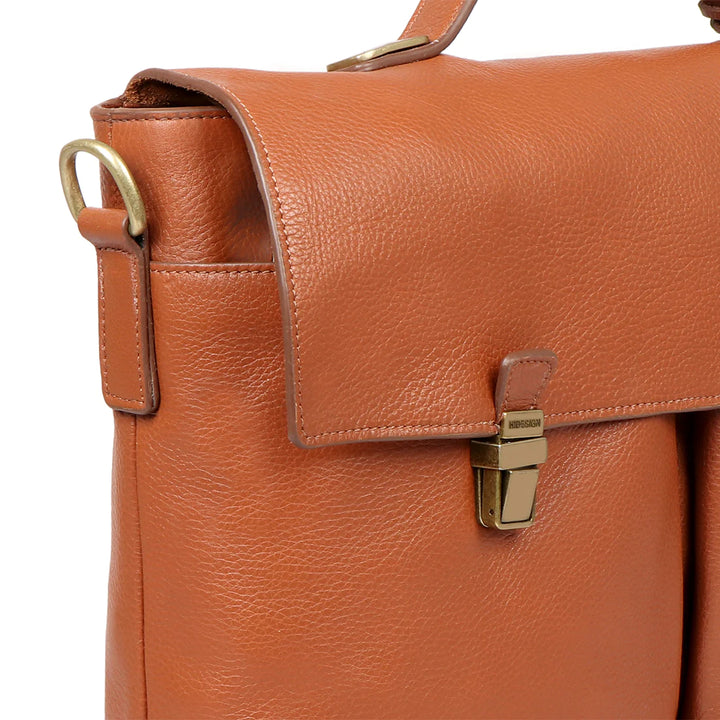 Men's Classic Tan Leather Messenger Bag, Multi-Compartments | Classic Tan Men's Messenger Bag