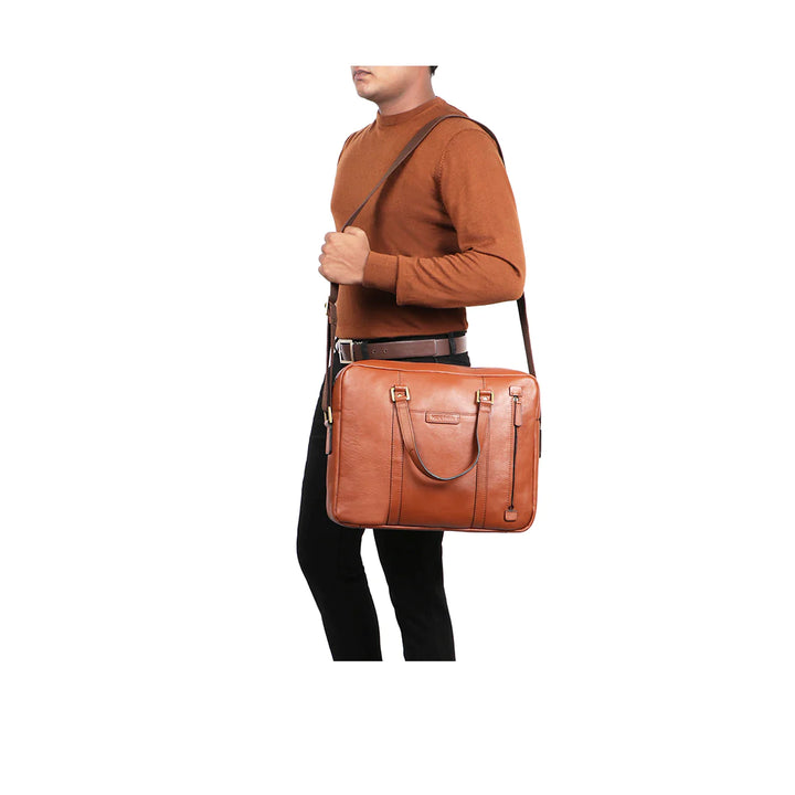 Executive Briefcase, Tan Leather, Adjustable Strap | Executive Essential Briefcase