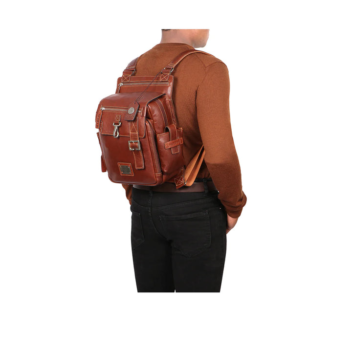 Men's Leather Backpack, Bold Contrast Stitch | Casual Men's Leather Backpack