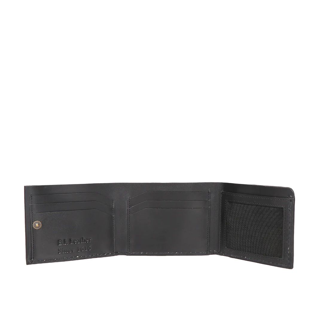 Sustainable Leather Men's Black Trifold Wallet | Minimalist Tri-Fold Wallet
