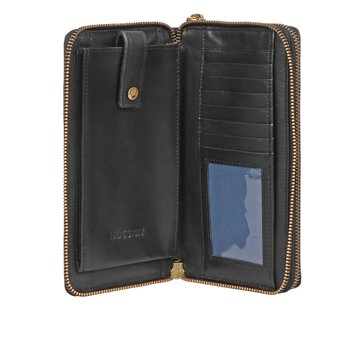 Black Leather Zip Around Wallet | Sleek Chic Zip Around Wallet