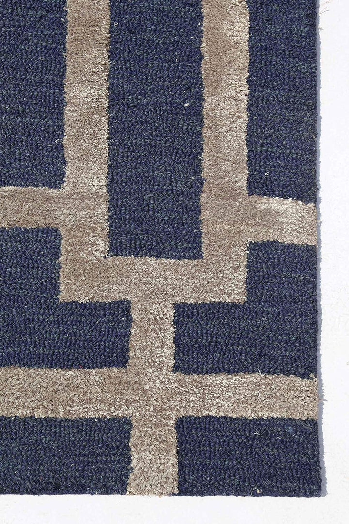 Handmade Geometric Wool Rug: Navy/Dark Gray | Wool & Viscose Geometric Handmade Tufted Lightweight Carpet (Blue, 5x8 Feet)