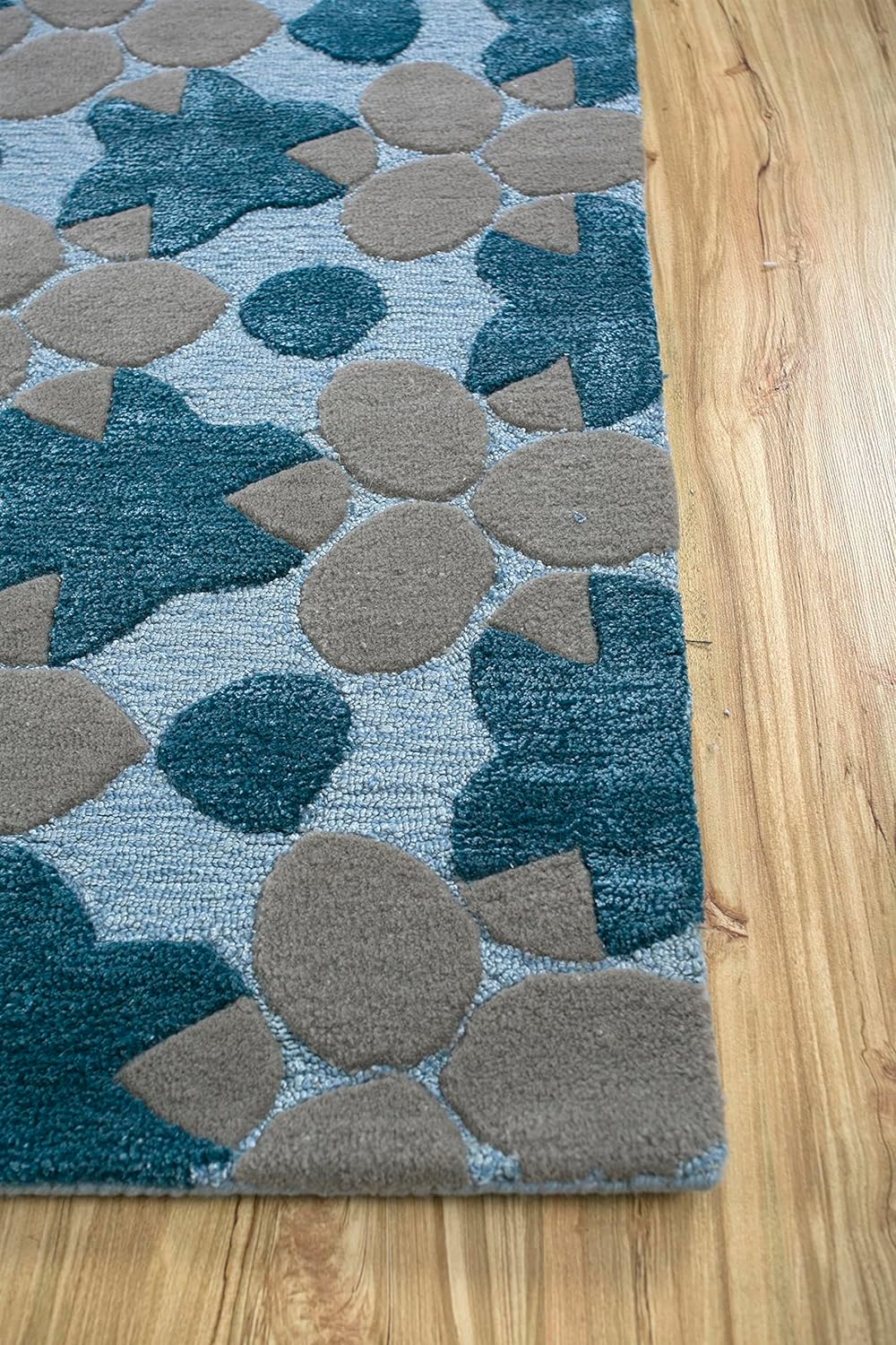 Hand-Tufted 5x8 ft Modern Wool and Viscose Area Rug | Wool and Viscose Modern Hand Tufted Area Carpet (Silver Lake Blue, 5x8 Feet)
