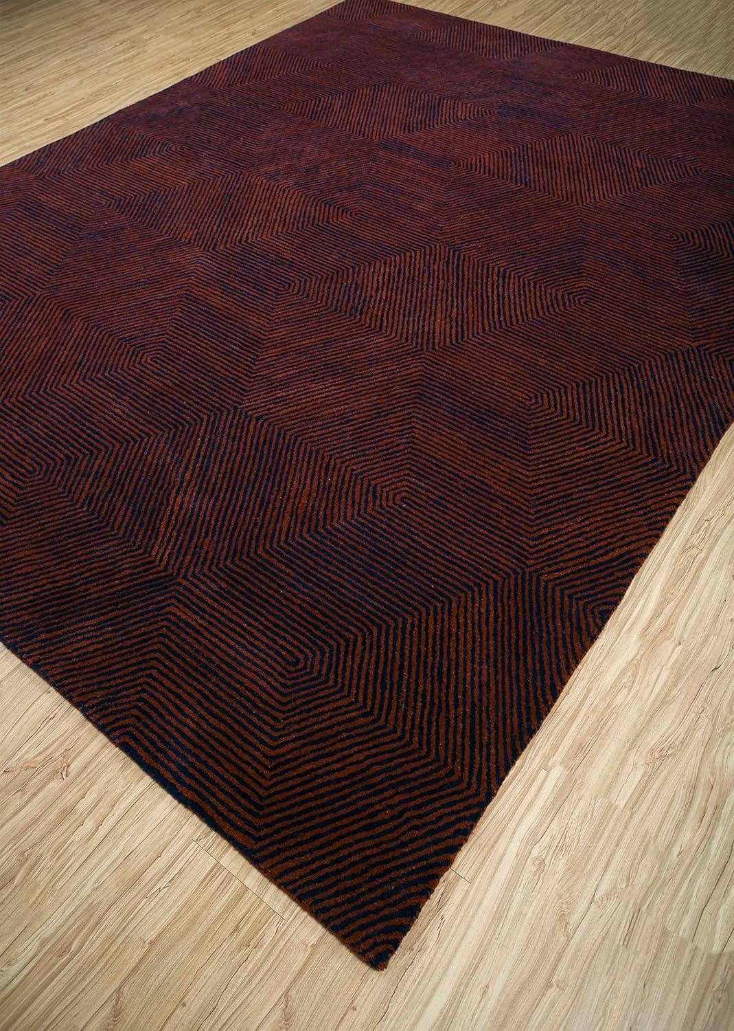 Red Wool Handmade Area Rug - Durable Non-Slip Indoor Use | Wool Handmade Tufted Geometric Lightweight Carpet (Red & Orange, 5x8 Feet)