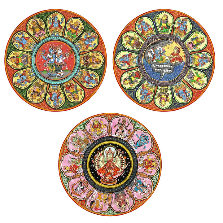 Floral Ceramic Plates Set | Artistic Wall Hanging Ceramic Plate 10" Set of 3 - Multicolor
