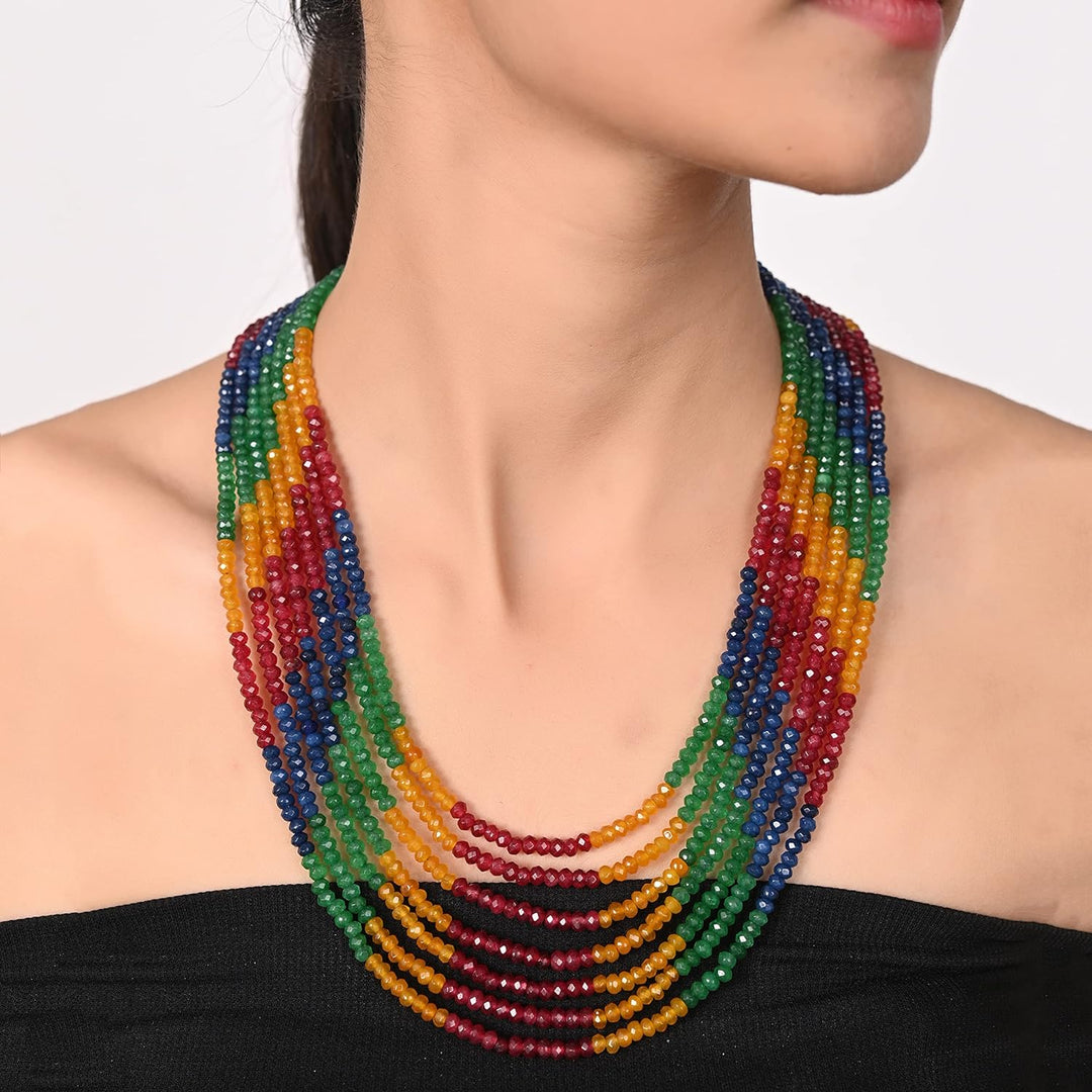 Multicolor Onyx Stone Beads Necklace | Eternal Elegance Seven-Layer Multi-Colour Onyx Stone Beads Necklace