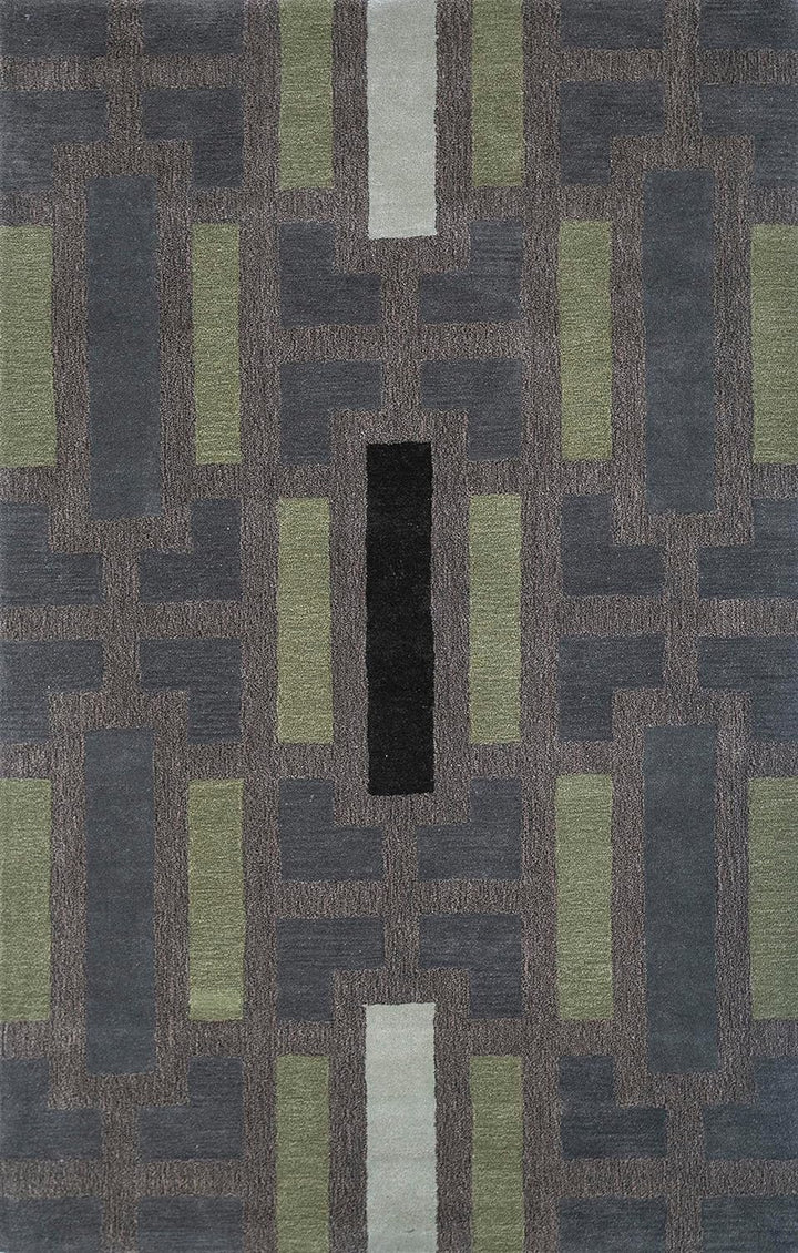 Handmade Wool Rug - Leaf Green/Plum | Wool Handmade Tufted Striped Modern Carpet (Green, 5x8 Feet)