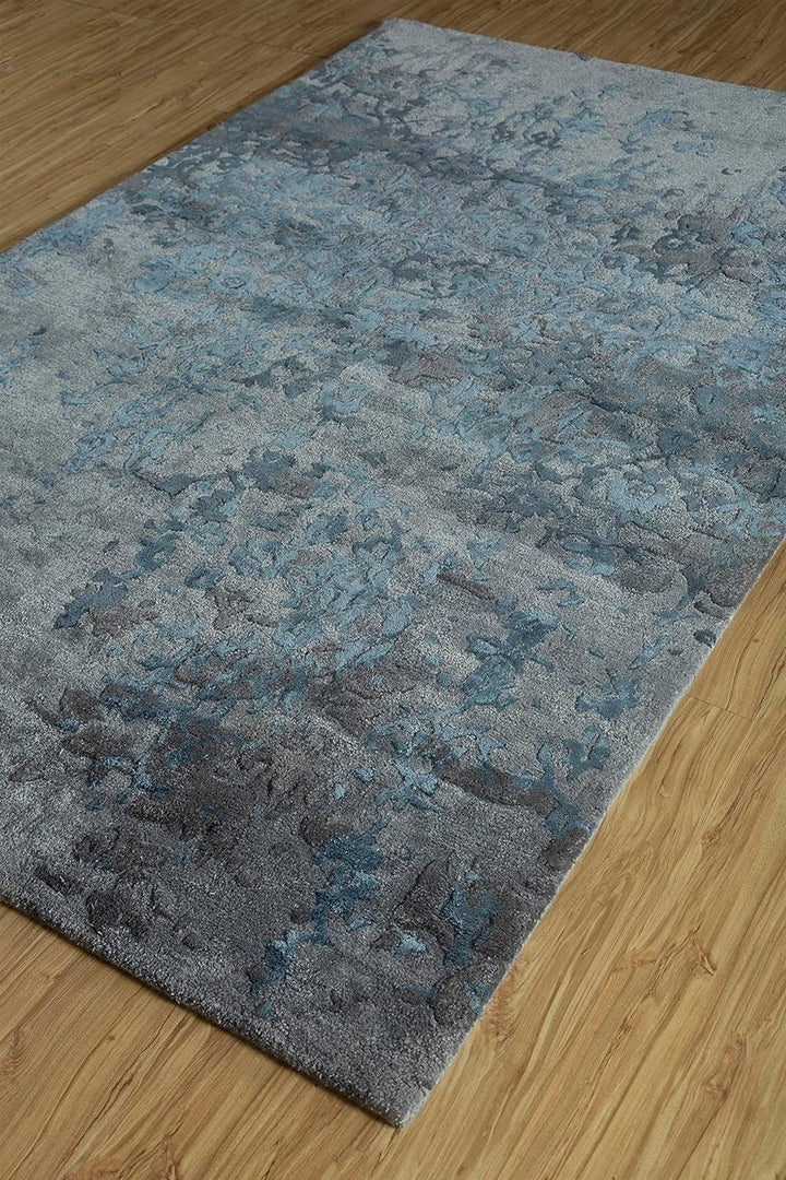 5x8 Feet Handmade Wool and Viscose Area Carpet | Wool and Viscose Hand-Tufted Area Carpet (5x8 Feet)" - Skyline Blue/Ensign Blue