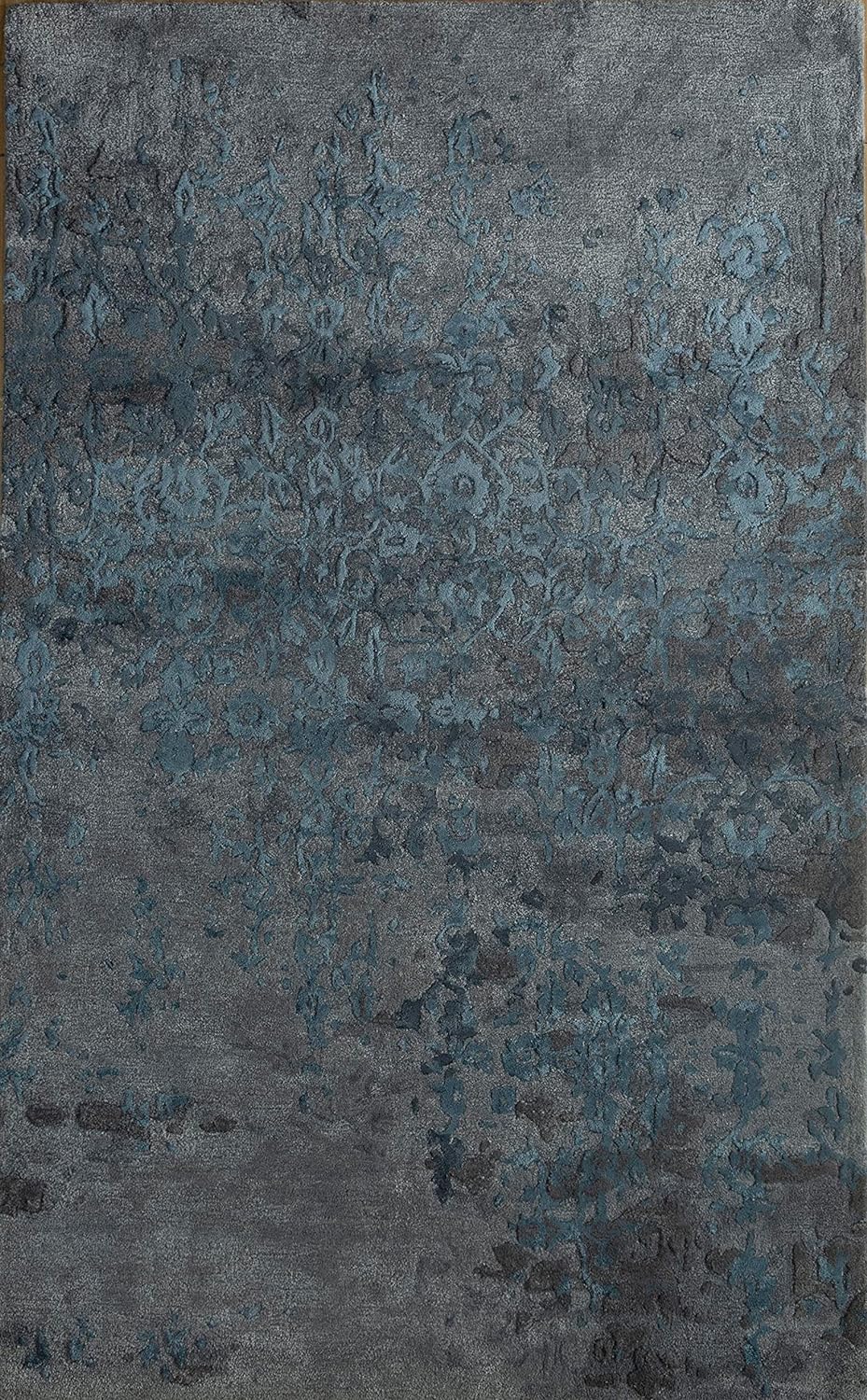 5x8 Feet Handmade Wool and Viscose Area Carpet | Wool and Viscose Hand-Tufted Area Carpet (5x8 Feet)" - Skyline Blue/Ensign Blue