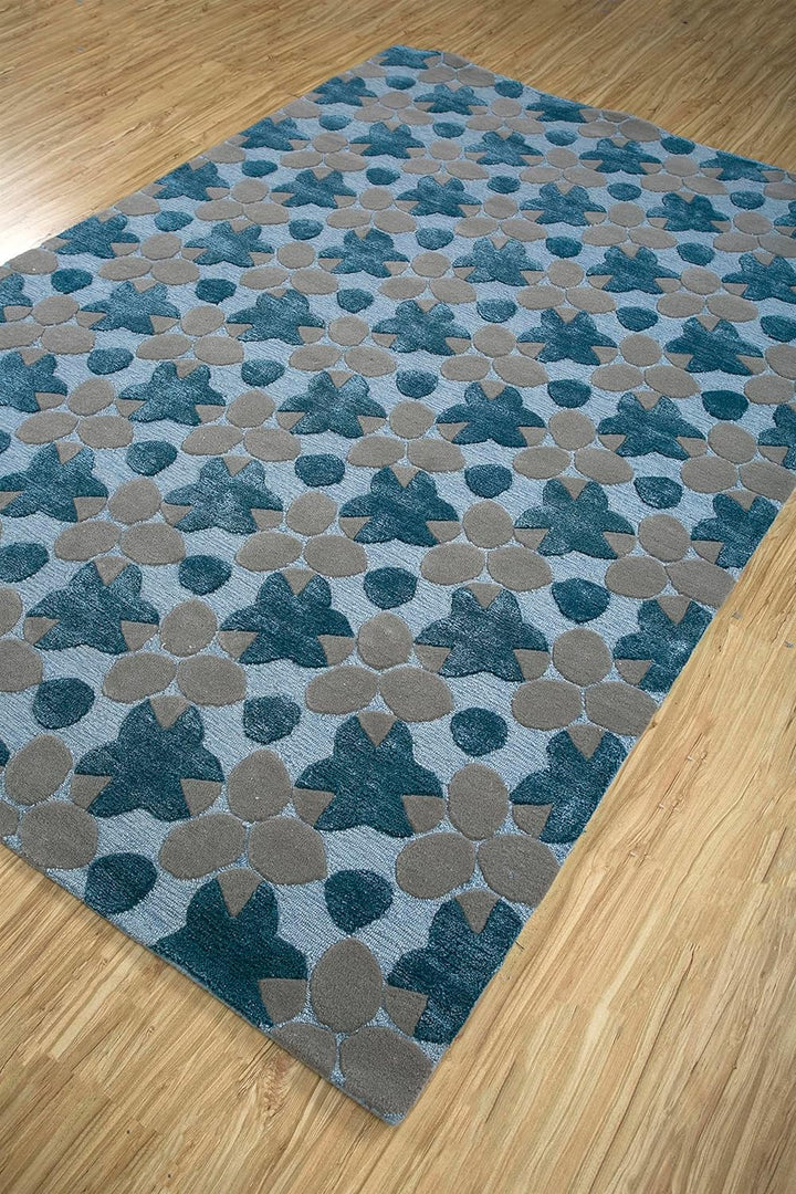 Hand-Tufted 5x8 ft Modern Wool and Viscose Area Rug | Wool and Viscose Modern Hand Tufted Area Carpet (Silver Lake Blue, 5x8 Feet)