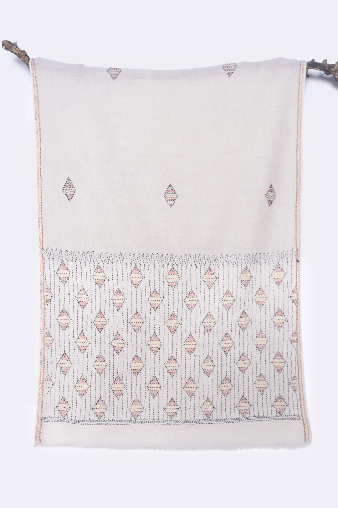 White Cashmere Stole with Hand Embroidery - Timeless and Versatile | Zaara Handwoven Soft Cashmere Stole - White