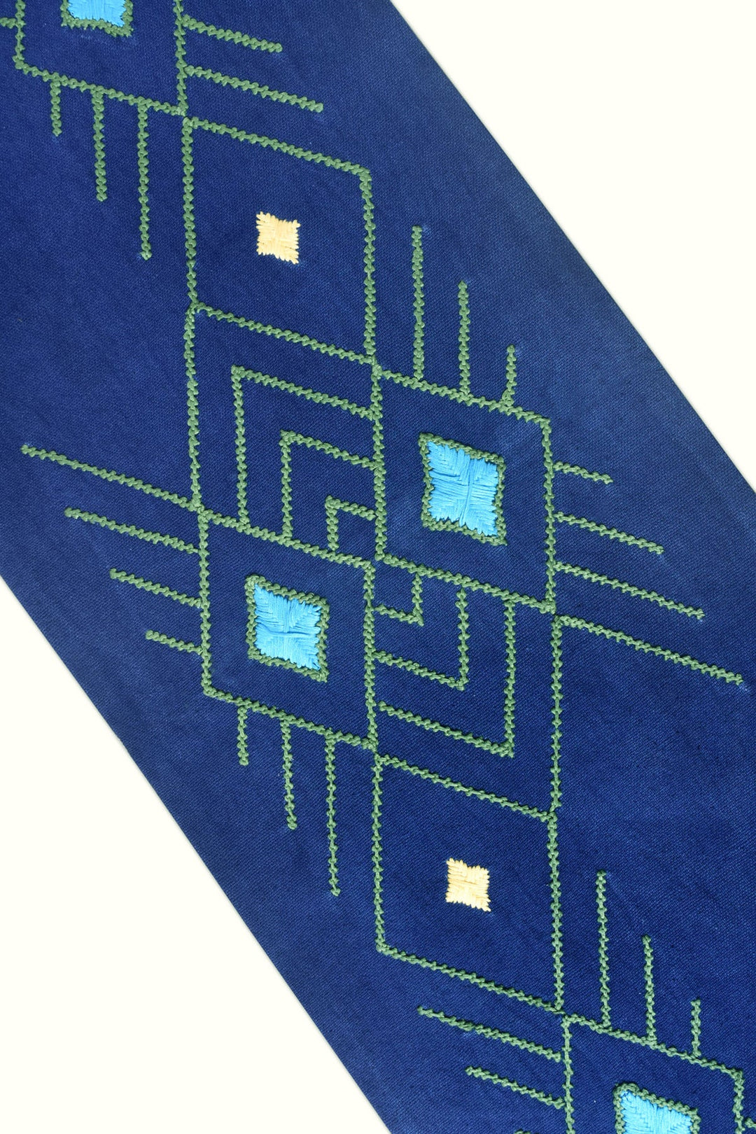Blue Cotton Table Runner with African-Aztec Embroidery | Cicero - Handwoven Table Runner - Blue