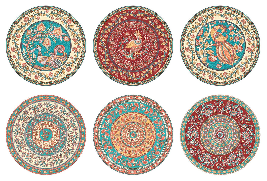 6-Piece Scratch-Proof Ceramic Plate Set | Vintage Wall Hanging Ceramic Plates 7" Set of 6 - Multi Color