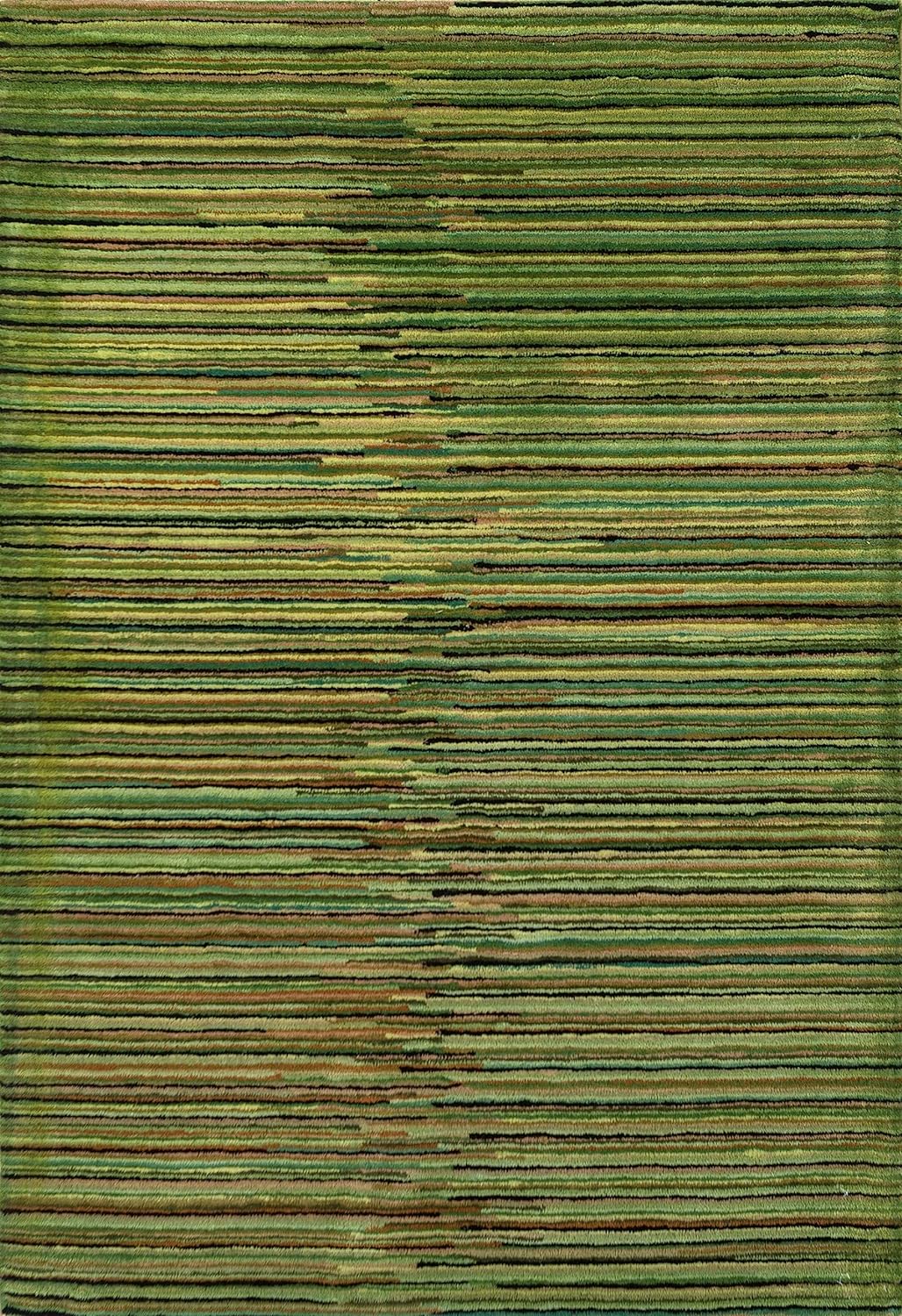 Vibrant Green Wool Rug - 6 x 9 ft, Handmade, Non-slip | Wool & Viscose Handmade Hand Tufted Striped Carpet (Green, 6x9 Feet)