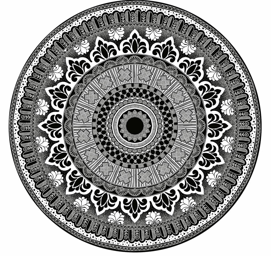 11-Piece Black Ceramic Plates Set with Flower Designs | Artistic Wall Hanging Ceramic Plates Set of 11 - Black