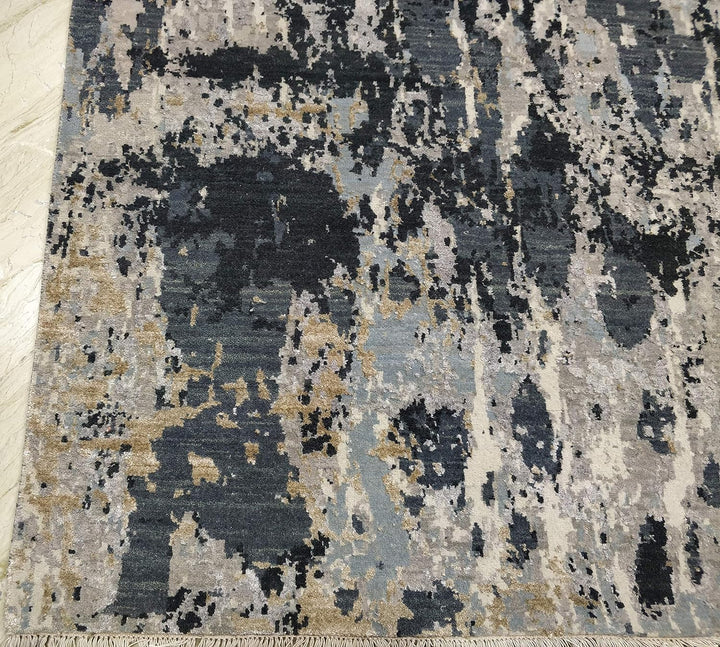 Gray Wool and Bamboo Silk Rug for Modern Homes | Handmade Woolen & Bamboo Silk Hand Knotted Grey Rug - 47.24" x 70.86"