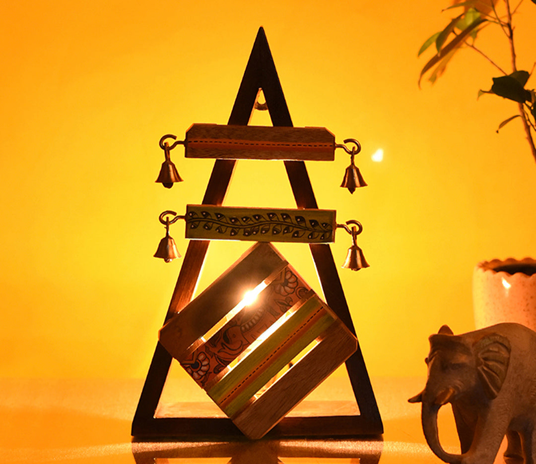 Handcrafted Wooden Table Lamp with Triangular Desig
