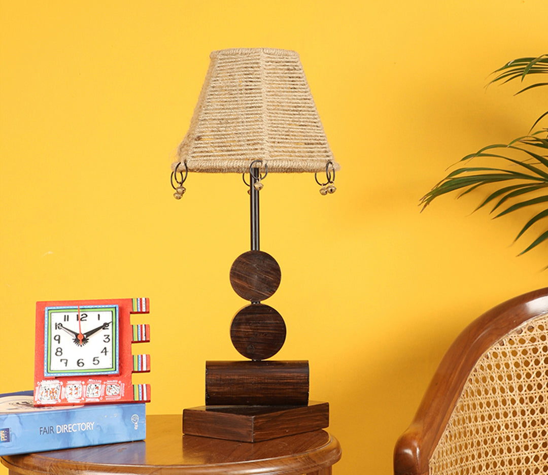 Natural Wood Table Lamp with Jute Shade