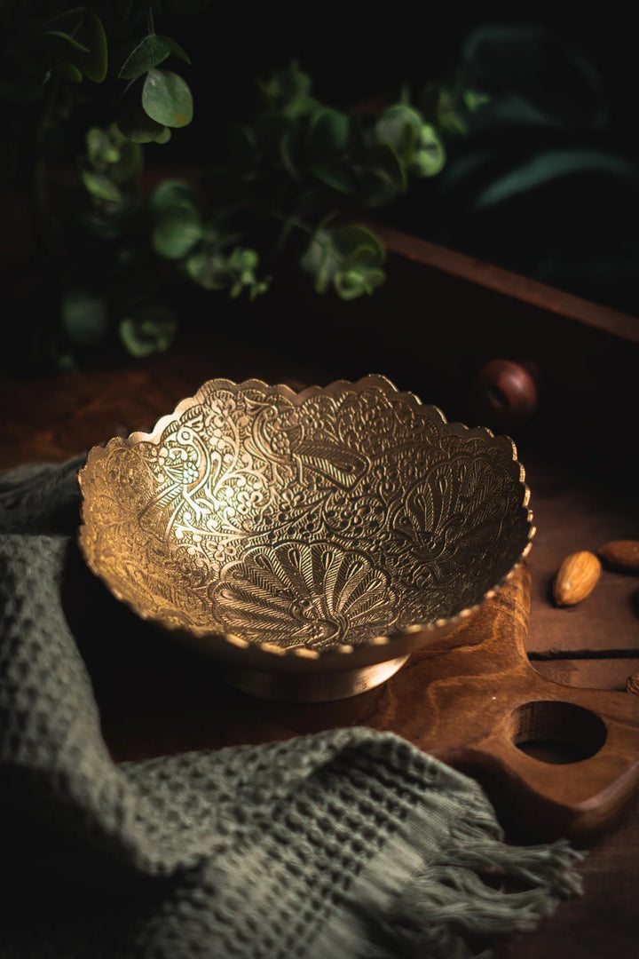 Decorative Brass Bowl - Peacock Design | Exquisite Brass Peacock Bowl