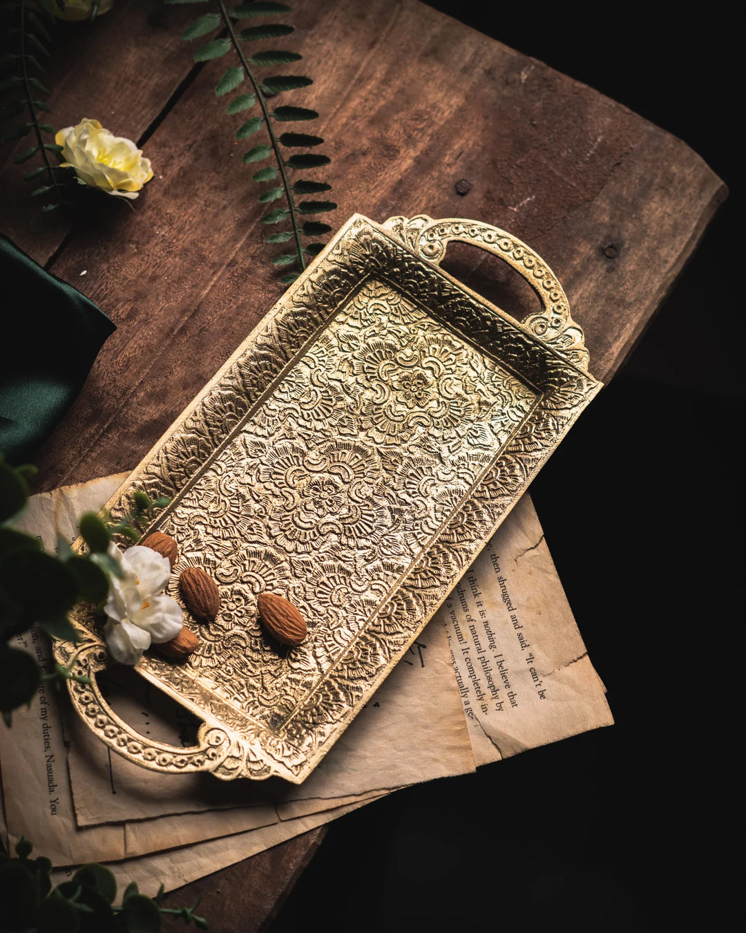 Brass Serving Tray and Serving Bowl | Luxurious Brass Serving Tray and Large Serving Bowl