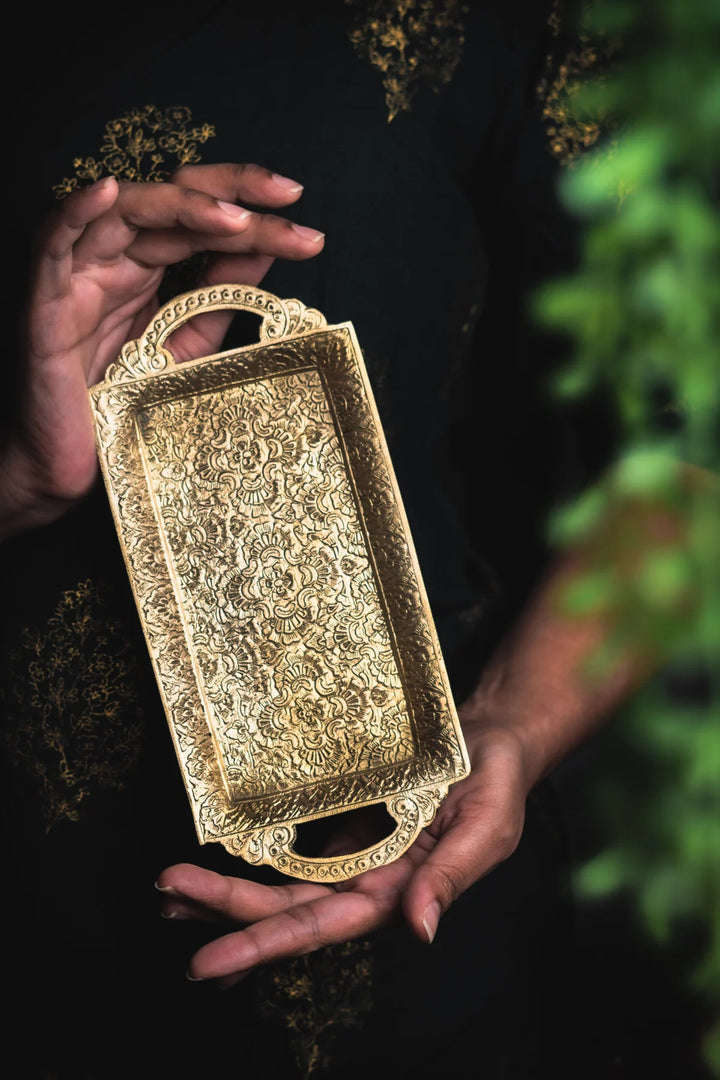 Brass Serving Tray and Serving Bowl | Luxurious Brass Serving Tray and Large Serving Bowl