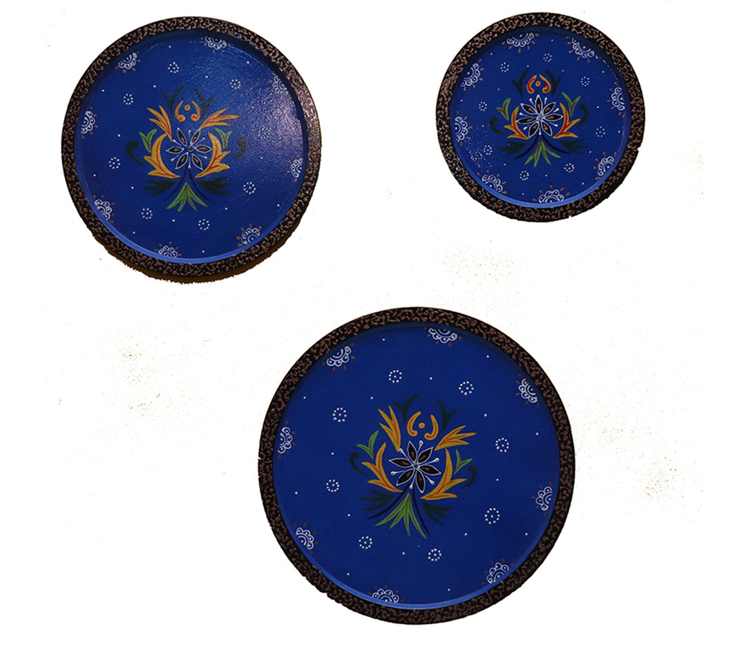Blue and Black MDF Wood Decorative Wall Plate Set