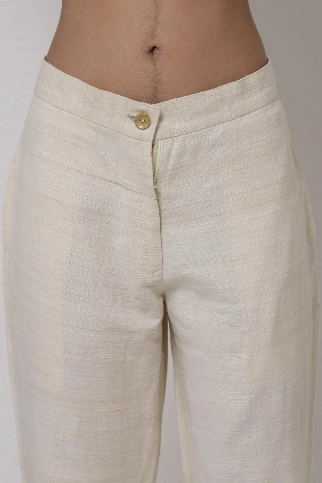Handwoven Silk Trousers with Chic Design | Oishi Handwoven Trousers - Cream