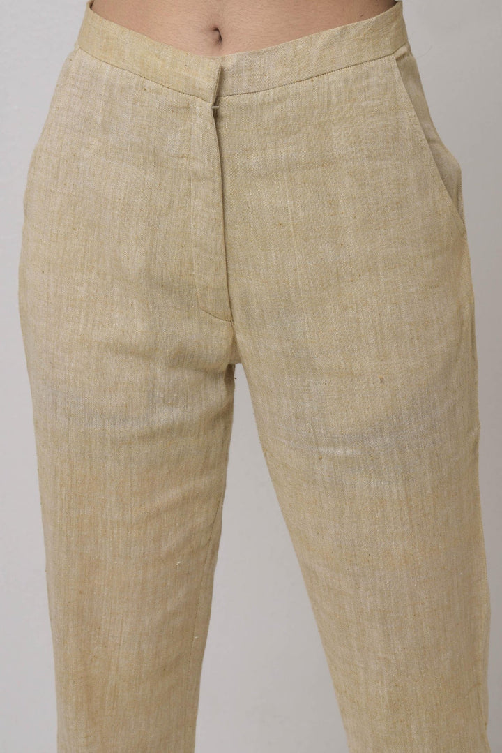 Beige Cotton Trousers with Insert Pockets | Ayana Handwoven Trousers - Beige