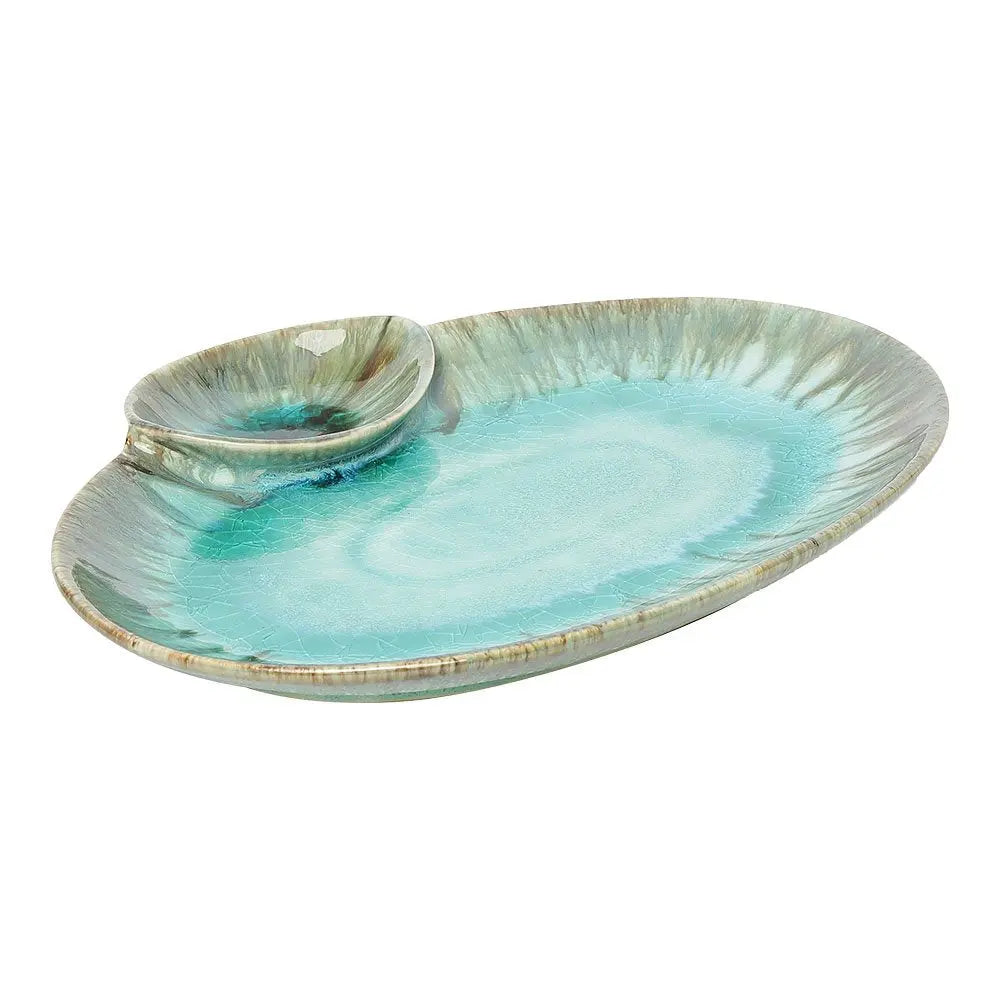 Blue Ceramic Chip & Dip Platter | Handmade Ceramic Chip & Dip Platter - Powder Blue